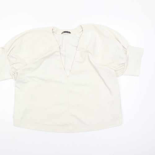 Zara Women’s Ivory V-Neck Puff Sleeve Top, Size S