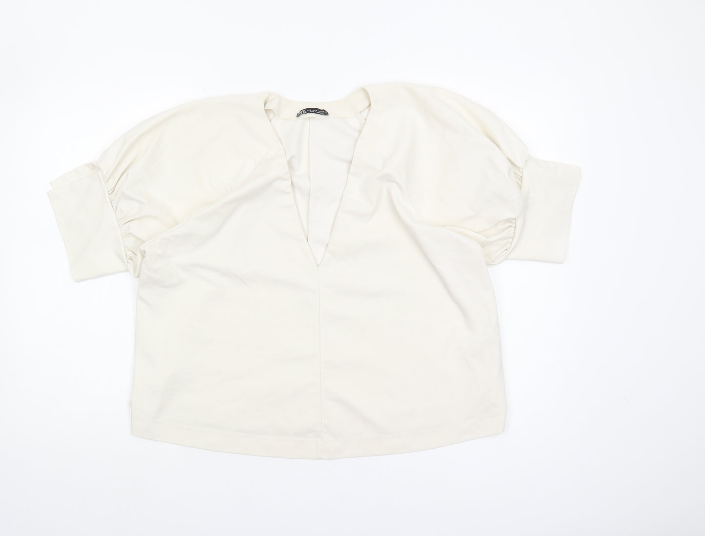 Zara Women’s Ivory V-Neck Puff Sleeve Top, Size S
