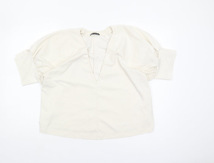 Zara Women’s Ivory V-Neck Puff Sleeve Top, Size S