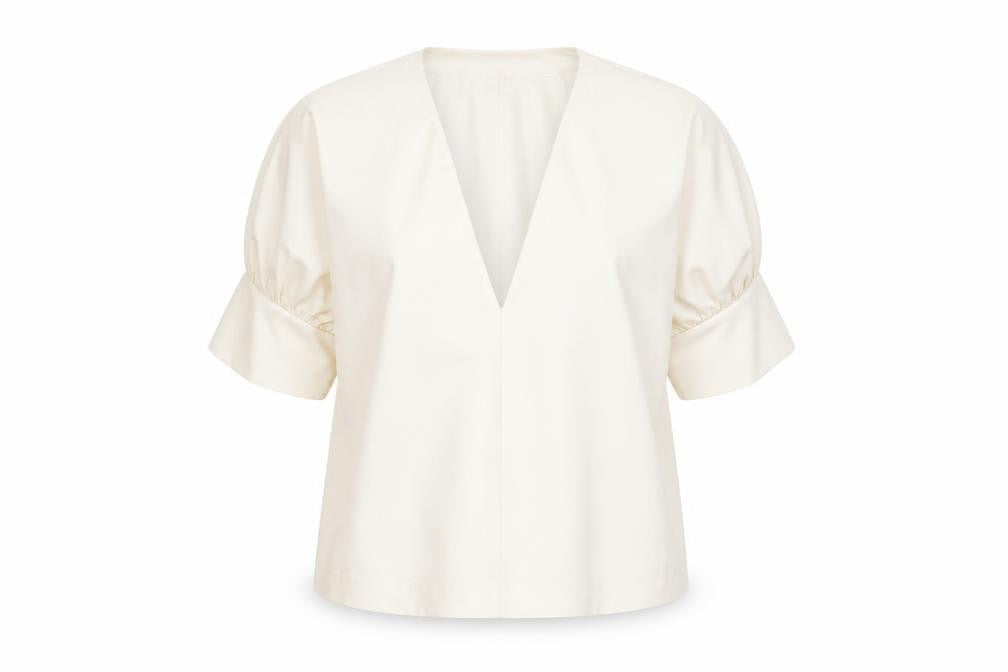 Zara Women’s Ivory V-Neck Puff Sleeve Top, Size S