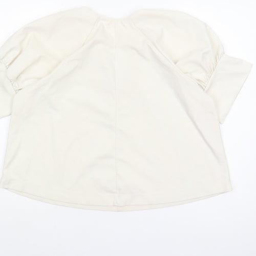 Zara Women’s Ivory V-Neck Puff Sleeve Top, Size S