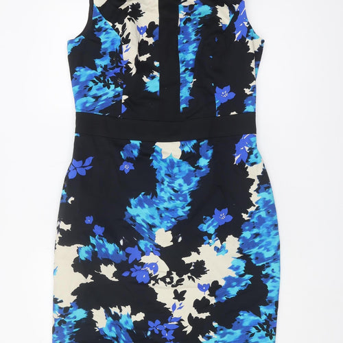 Monsoon Women's Floral Black Blue Sleeveless Dress Size 14