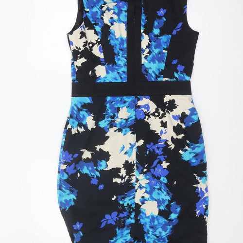 Monsoon Women's Floral Black Blue Sleeveless Dress Size 14