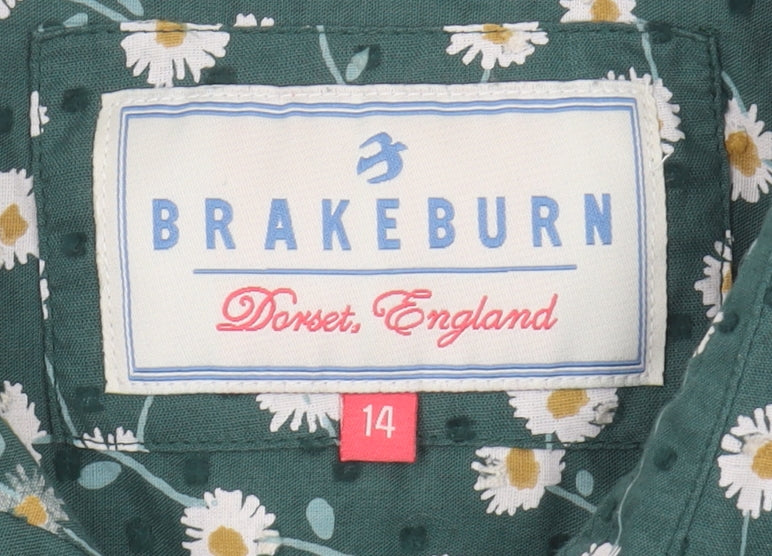 Brakeburn Women's Green Floral Long Sleeve Blouse