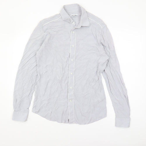 Reiss Women's Grey Button-Up Shirt Medium