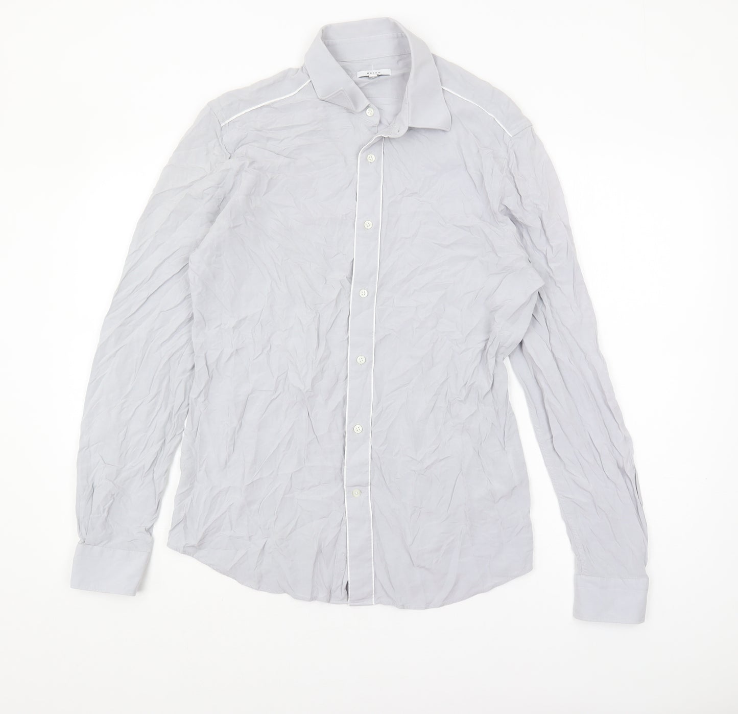 Reiss Women's Grey Button-Up Shirt Medium