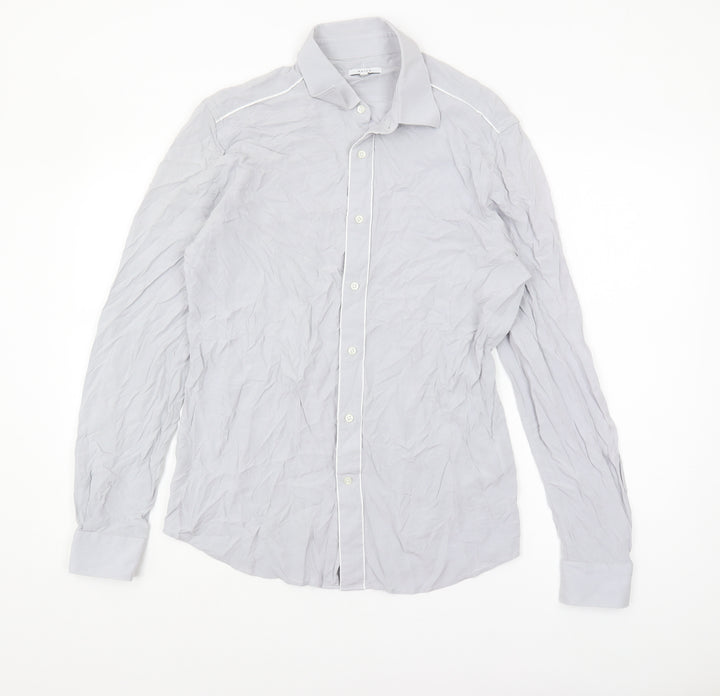Reiss Women's Grey Button-Up Shirt Medium