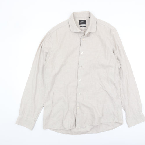Moss London Men's Beige Slim Fit Check Shirt Size 16