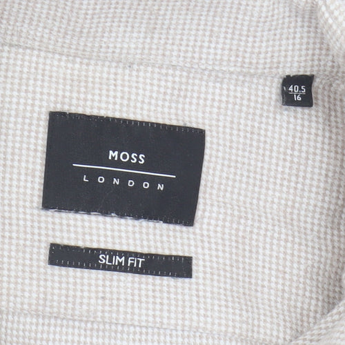 Moss London Men's Beige Slim Fit Check Shirt Size 16