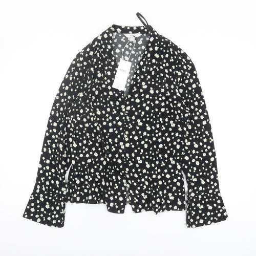 Marks and Spencer Women's Floral Blouse, Black 8 Petite