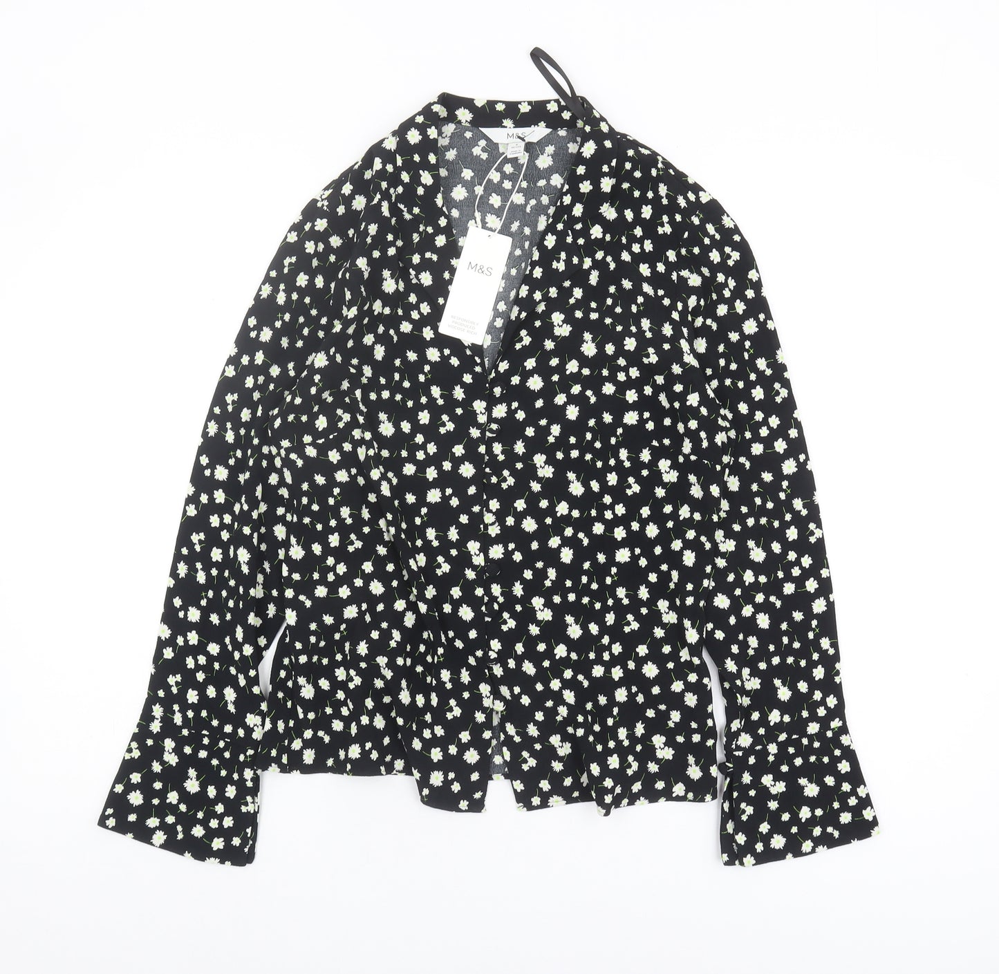 Marks and Spencer Women's Floral Blouse, Black 8 Petite