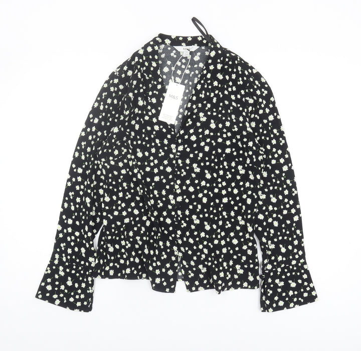 Marks and Spencer Women's Floral Blouse, Black 8 Petite