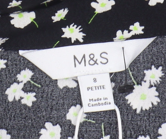 Marks and Spencer Women's Floral Blouse, Black 8 Petite