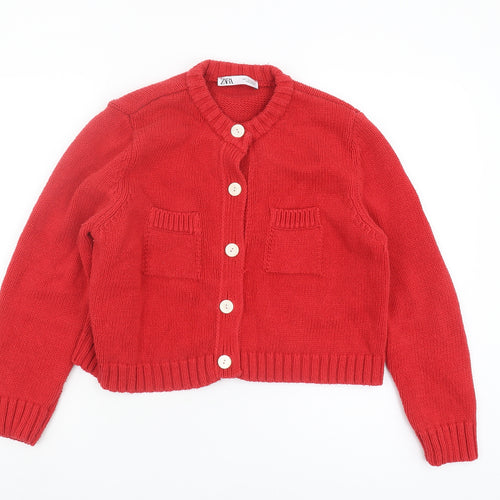 Zara Women's Red Cardigan - Size 12, Chunky Knit