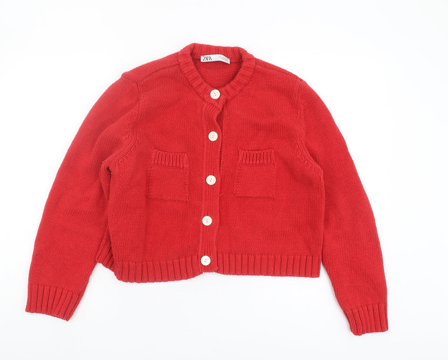 Zara Women's Red Cardigan - Size 12, Chunky Knit