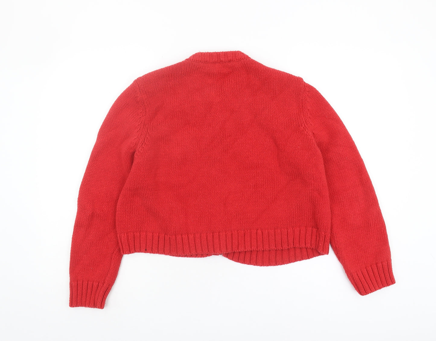 Zara Women's Red Cardigan - Size 12, Chunky Knit