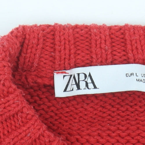 Zara Women's Red Cardigan - Size 12, Chunky Knit