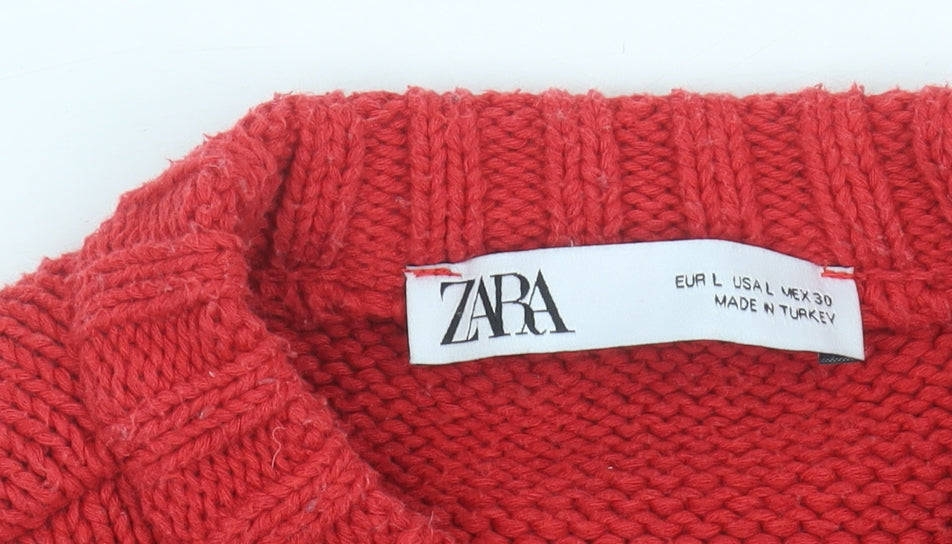 Zara Women's Red Cardigan - Size 12, Chunky Knit
