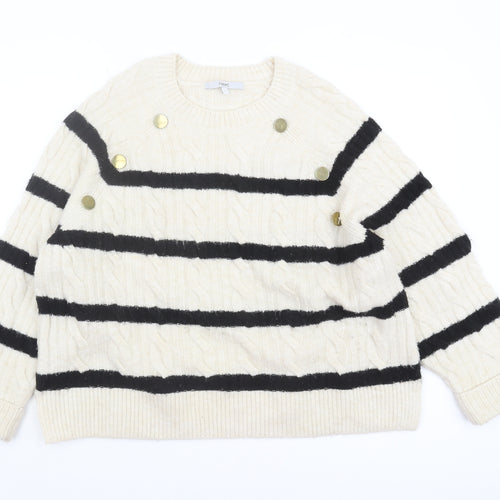 Next Women's Ivory Striped Cable Knit Pullover Jumper L
