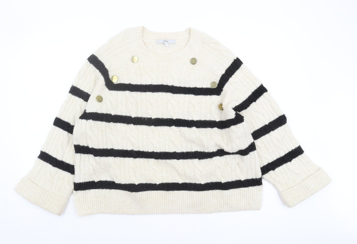 Next Women's Ivory Striped Cable Knit Pullover Jumper L