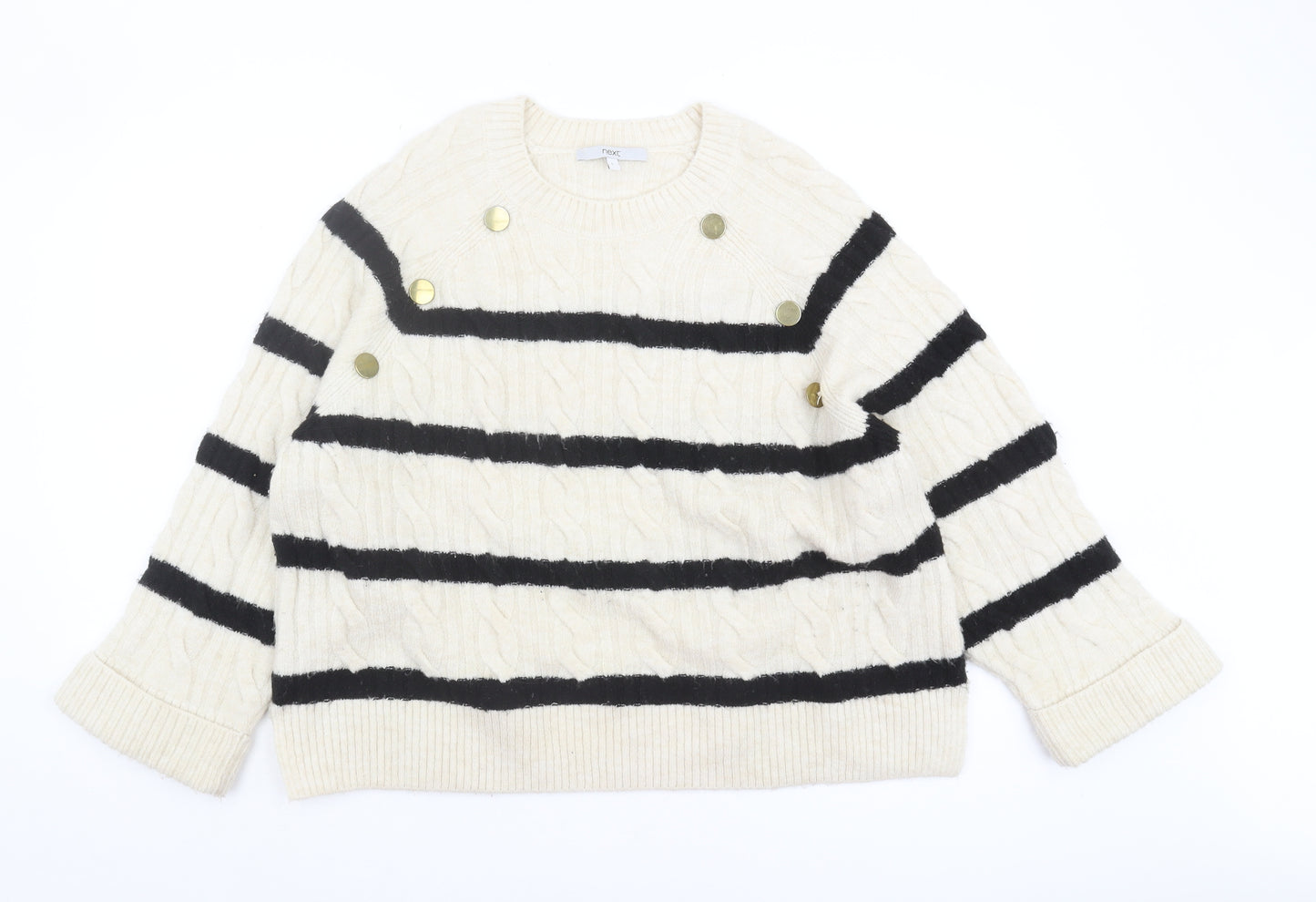 Next Women's Ivory Striped Cable Knit Pullover Jumper L