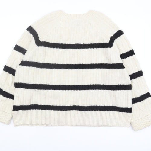 Next Women's Ivory Striped Cable Knit Pullover Jumper L