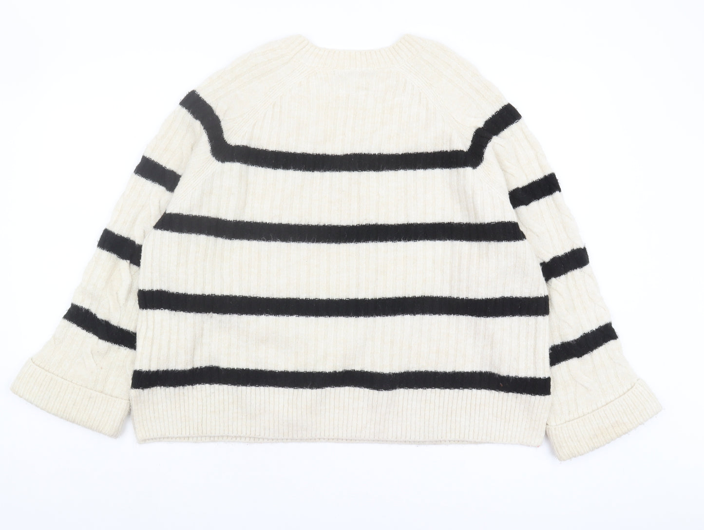 Next Women's Ivory Striped Cable Knit Pullover Jumper L