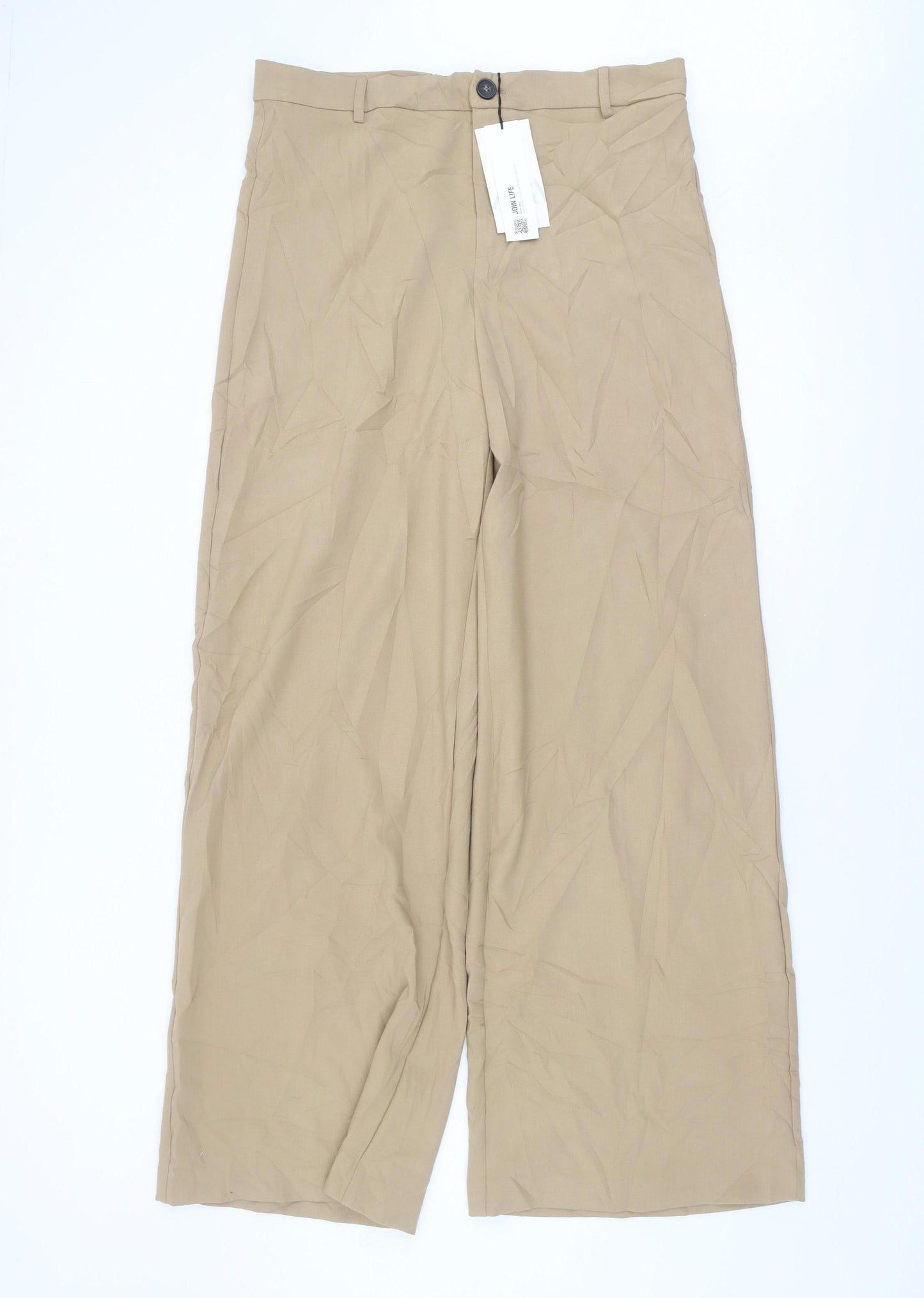 Zara Women's Beige Wide-Leg Trousers XL