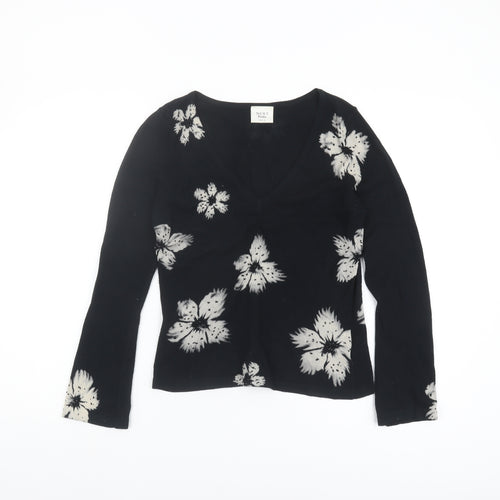 Next Women Black Floral V-Neck Jumper Size 12
