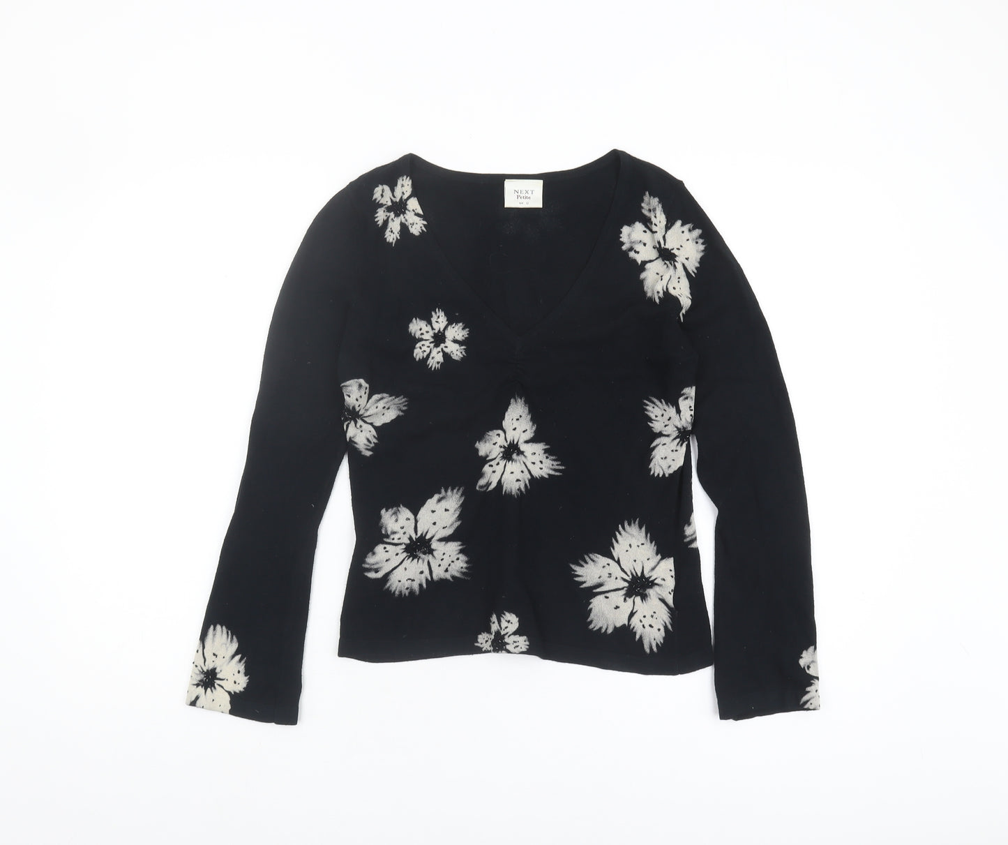 Next Women Black Floral V-Neck Jumper Size 12