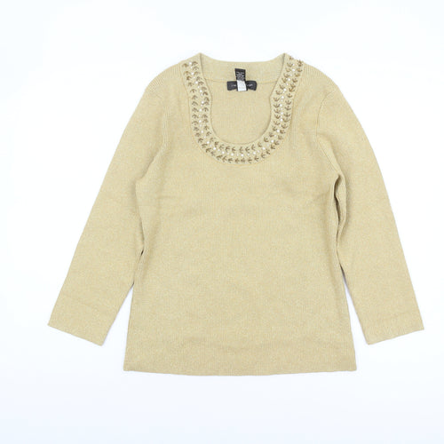 Cable & Gauge Women's Beige Studded Pullover Jumper L