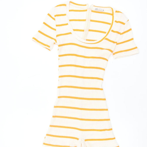 Zara Women's White Striped Playsuit M