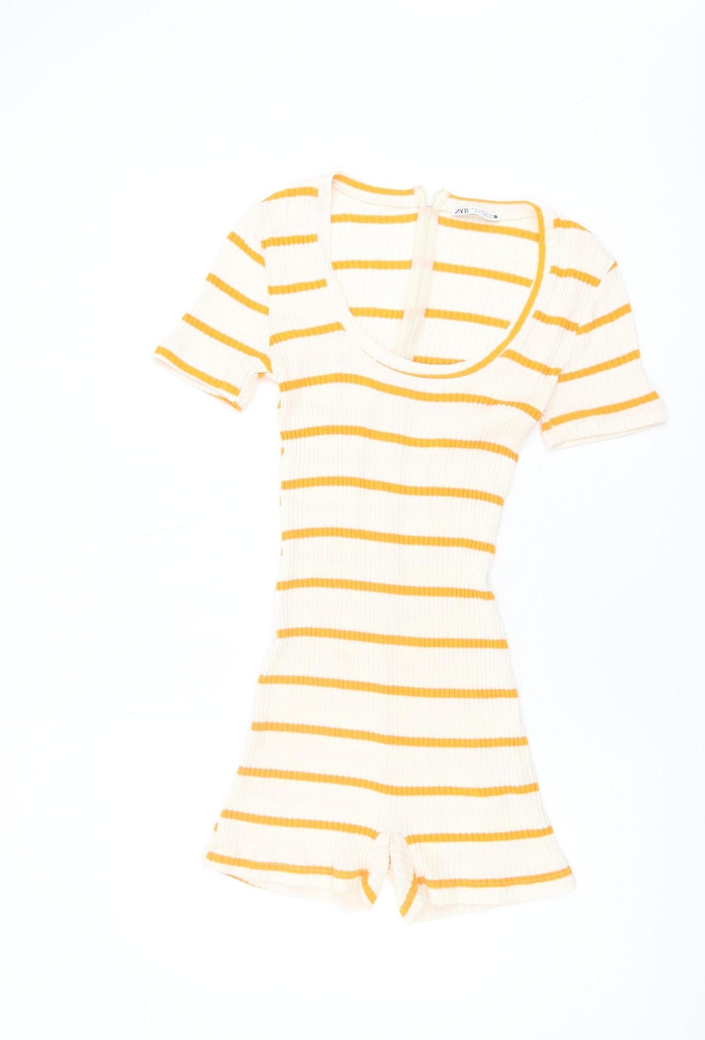 Zara Women's White Striped Playsuit M