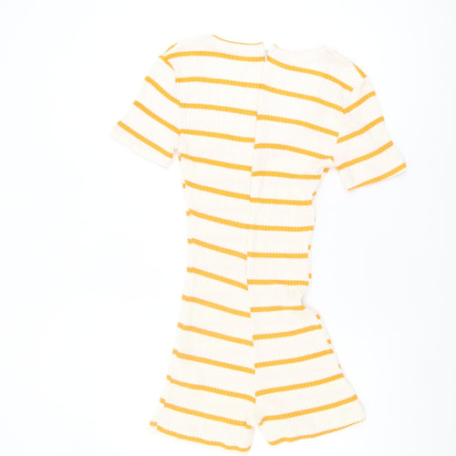 Zara Women's White Striped Playsuit M