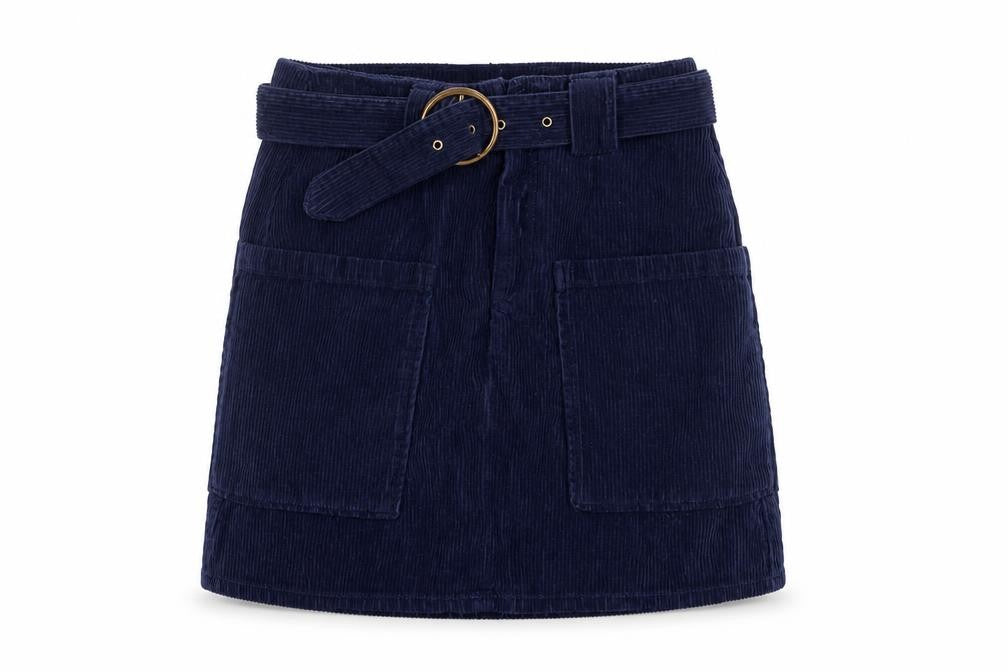 Front view of River Island Women's Blue Mini Skirt -, size 6, Corduroy
