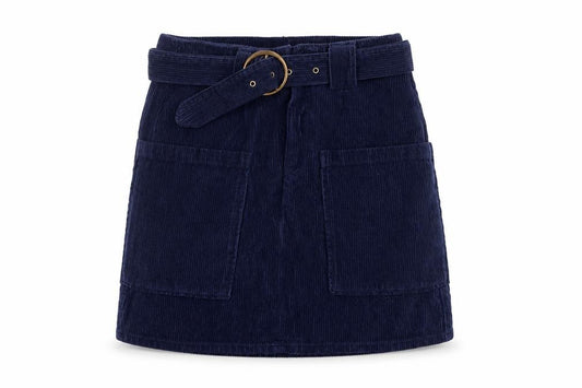 Front view of River Island Women's Blue Mini Skirt -, size 6, Corduroy