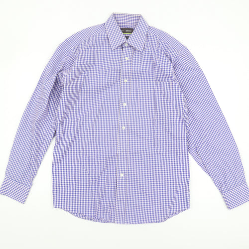 Marks and Spencer Men's Blue Check Long Sleeve Shirt