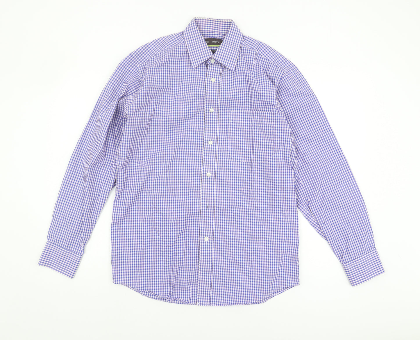 Marks and Spencer Men's Blue Check Long Sleeve Shirt