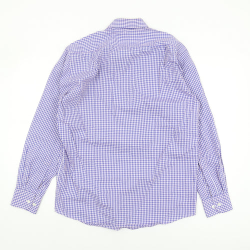 Marks and Spencer Men's Blue Check Long Sleeve Shirt