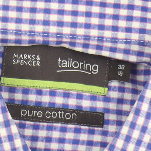 Marks and Spencer Men's Blue Check Long Sleeve Shirt