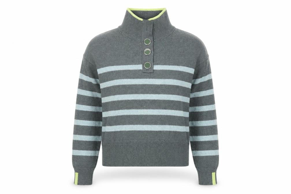 Front view of Next Women’s Grey Striped High Neck Jumper, size S