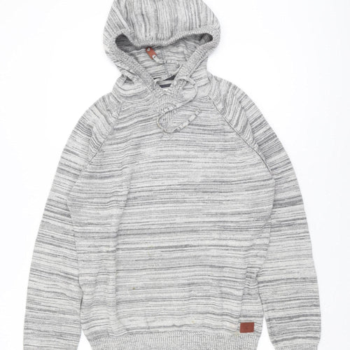 Old Khaki Men's Grey Hooded Pullover Jumper Size L