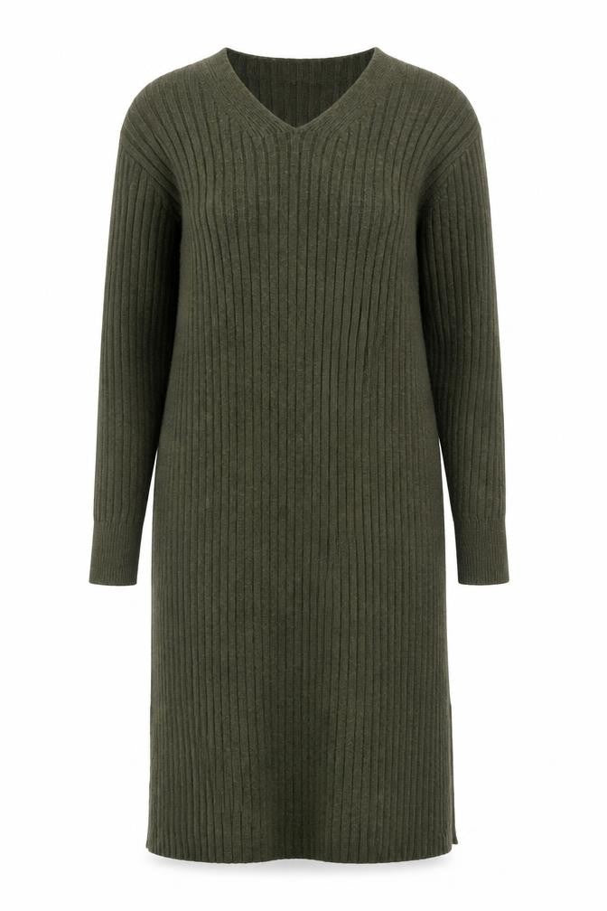 Uniqlo Women's Green Jumper Dress XS V-Neck Midi