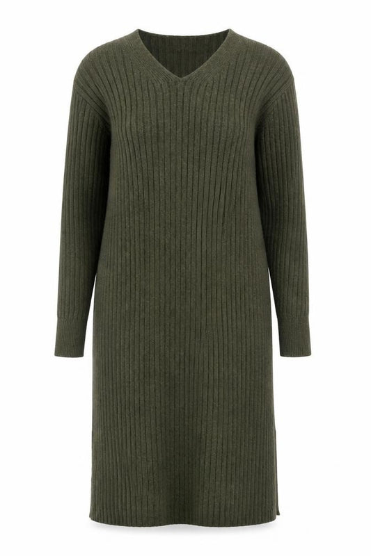 Front view of Uniqlo Women's Green Jumper Dress XS V-Neck Midi