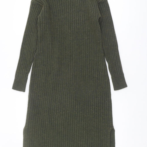 Uniqlo Women's Green Jumper Dress XS V-Neck Midi