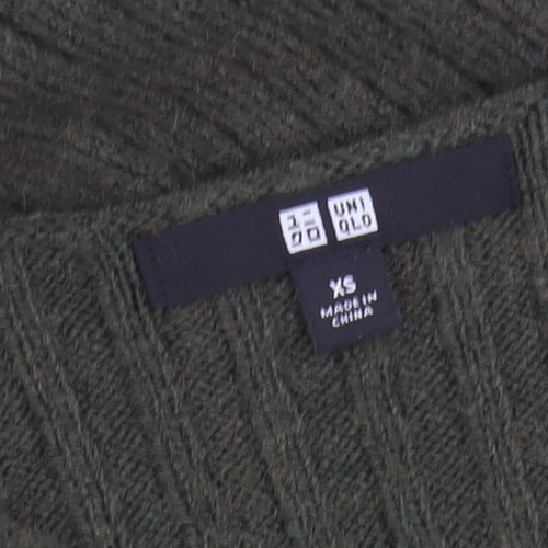 Uniqlo Women's Green Jumper Dress XS V-Neck Midi