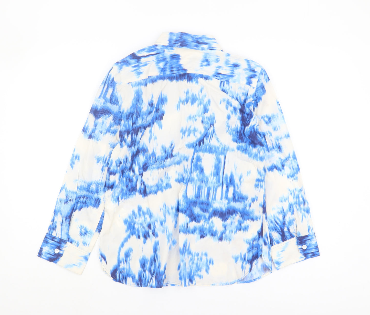Zara Women's Blue Button-Up Shirt, Size 12, Collared