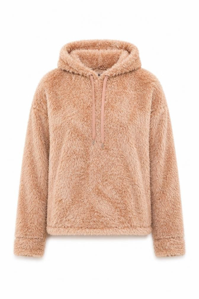 Front view of New Look Women’s Beige Fleece Pullover Hoodie S