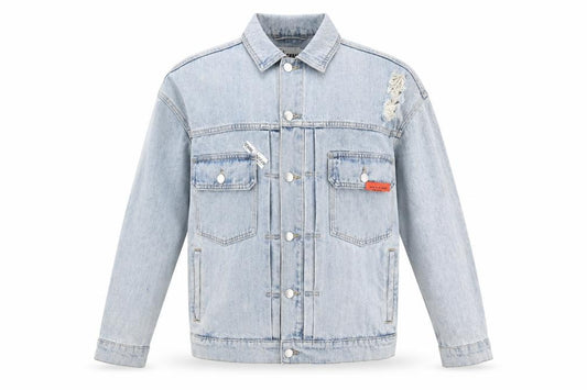 Front view of izzue Men's Blue Denim Jacket M, Basic Casual Style