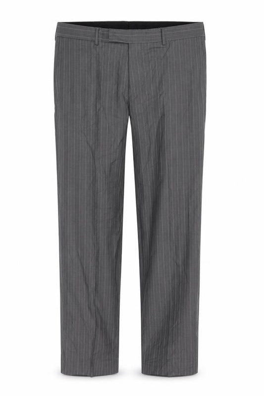 Front view of Hugo Boss Grey Striped Men's Trousers, size 58